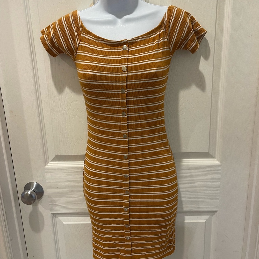 Say What? Mustard and White Striped Mini Dress
